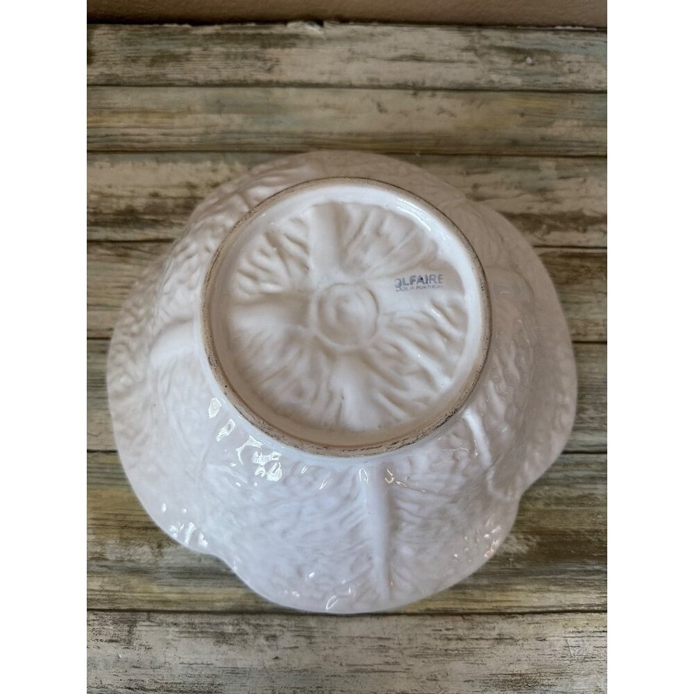 Olfaire Portugal White Majolica Cabbage Leaf Serving Bowl 10" Bordallo Style Vin - Picture 7 of 12
